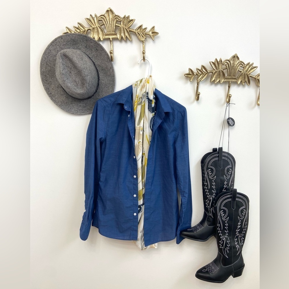 H&M Denim pattern fitted button down Xs